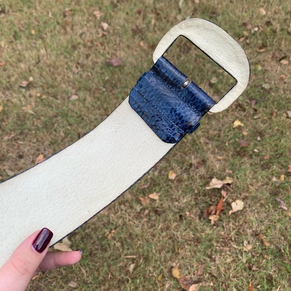 Beautiful Vintage Cobalt Blue Snakeskin & Leather Oversized Waist Belt - Picture 12 of 16
